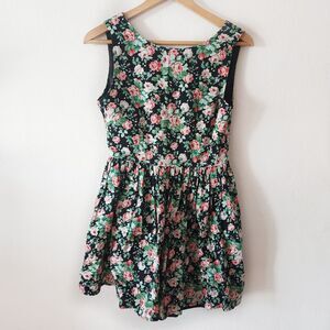 Jarlo Off Floral A Line Dress Sleeveless Mini Black Green Pink Flowers UK S 10